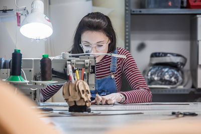 Woman working at table