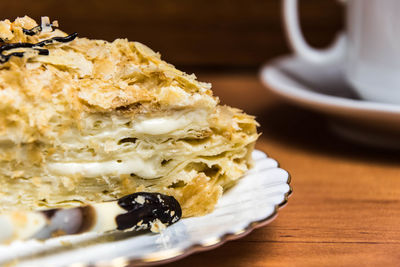 Close-up of cake in plate on table