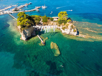 Aerial view of harbor at sea