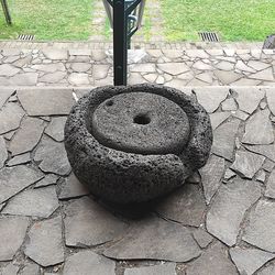 High angle view of stones on footpath