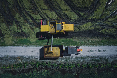 Yellow road amidst plants on field