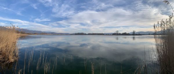 Scenic view of lake against sky