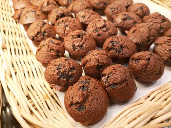 High angle view of cupcakes in basket