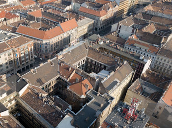 High angle view of buildings in city