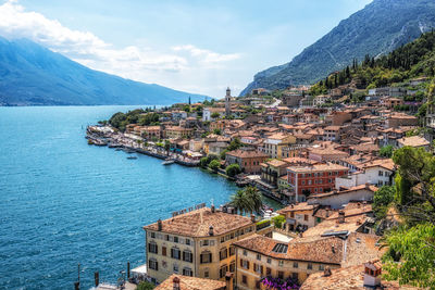 Limone sul garda panoramic view. famous tourist town located in lake garda, italy. 