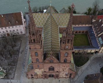 High angle view of old building by sea