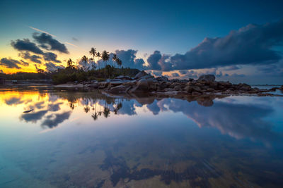 Scenic view of lake against sky during sunset