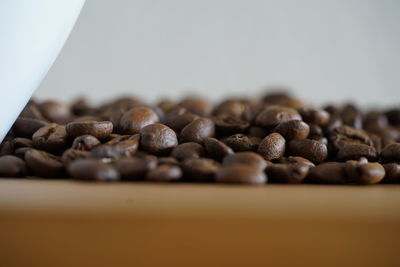High angle view of coffee beans on table