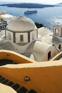 High angle view of building by sea