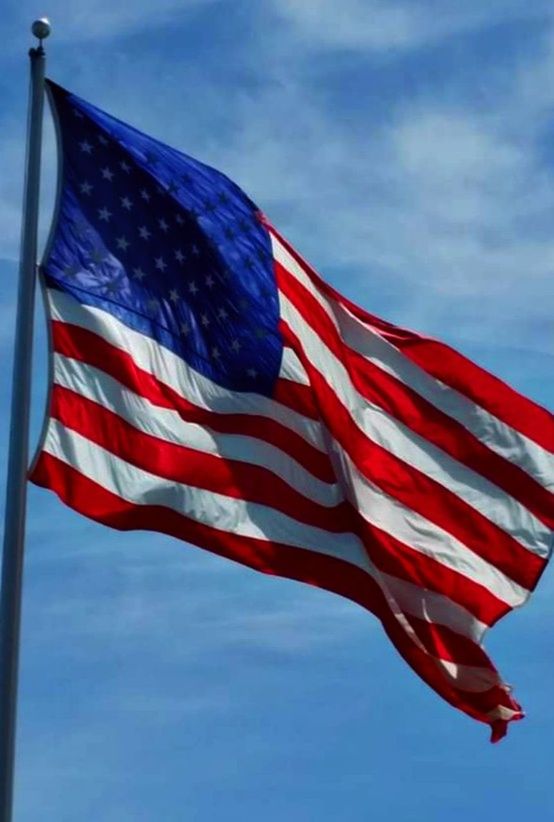 flag, patriotism, sky, striped, blue, environment, low angle view, wind, cloud - sky, red, freedom, shape, no people, nature, day, star shape, independence, outdoors, national icon, symbolism