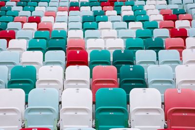 Full frame shot of multi colored seats in row