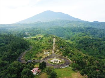 Drone shot of beautiful aerial view of mountains, in bandung, west java - indonesia.