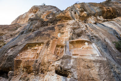 Low angle view of rock formations