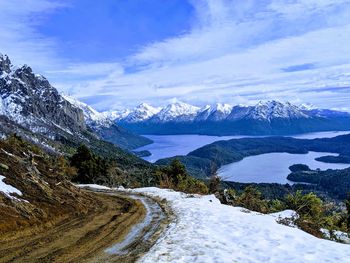 Scenic view of snowcapped mountains against sky