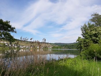 Scenic view of lake against sky