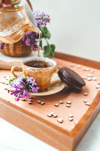 Close-up of tea served on table