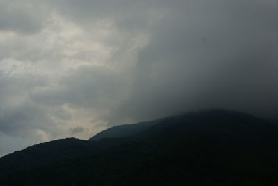 Low angle view of silhouette mountain against sky