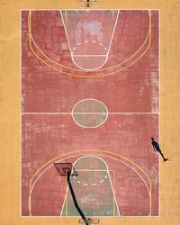 High angle view of basketball court on sunny day