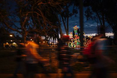 Illuminated christmas tree at night