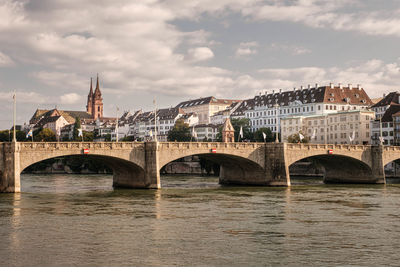 Bridge over river rhein with buildings in background