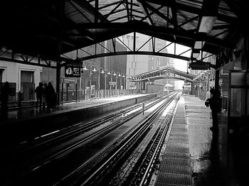 Railroad tracks on railroad station platform