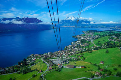 Scenic view of sea and mountains against sky