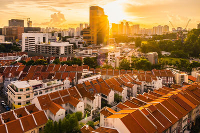 High angle view of buildings in city
