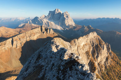 Panoramic view of rocky mountains against sky