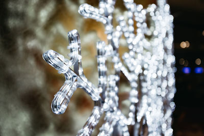 Close-up of icicles hanging from glass