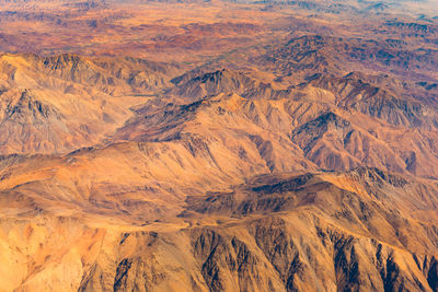 Aerial view of rivers with agriculture in the valleys between the mountains in northern chile