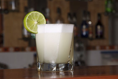 Close-up of drink in glass on table