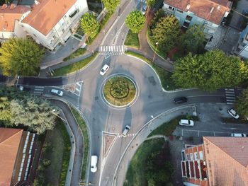 High angle view of street amidst buildings in city