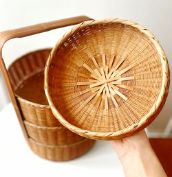 High angle view of wicker basket