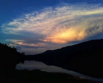 Scenic view of lake against sky during sunset