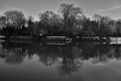 Reflection of trees in lake against sky