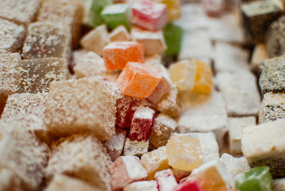 Full frame shot of various sweet food for sale at bakery