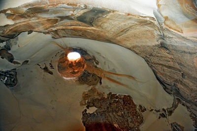 High angle view of illuminated cave