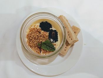 High angle view of breakfast served in plate