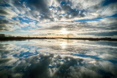 Scenic view of lake against sky during sunset