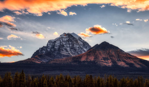 Scenic view of mountains against sky during sunset