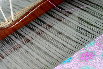 High angle view of multi colored piano