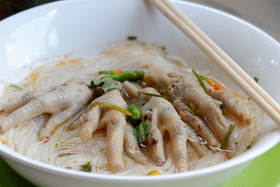 Close-up of soup in bowl on table