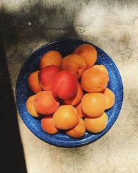 High angle view of fruits in bowl on table