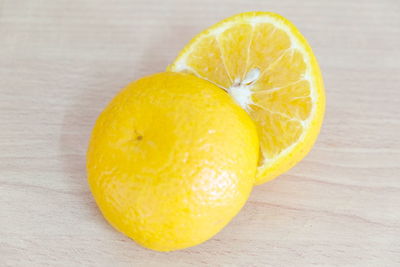 High angle view of orange on table