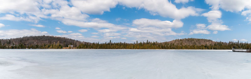 Scenic view of snow covered landscape against sky