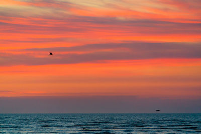 Scenic view of sea against orange sky