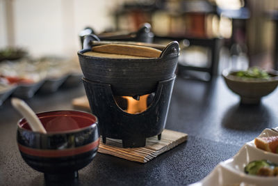 Close-up of coffee served on table