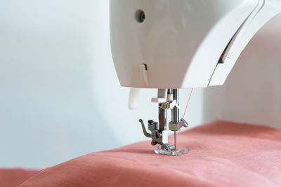 Close-up of fabric on sewing machine