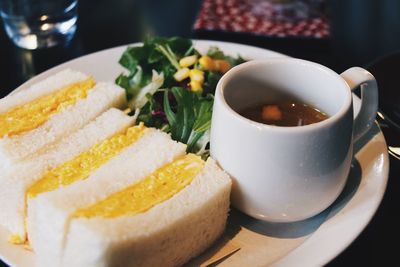 Close-up of food served in plate on table