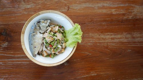 High angle view of food in bowl on table